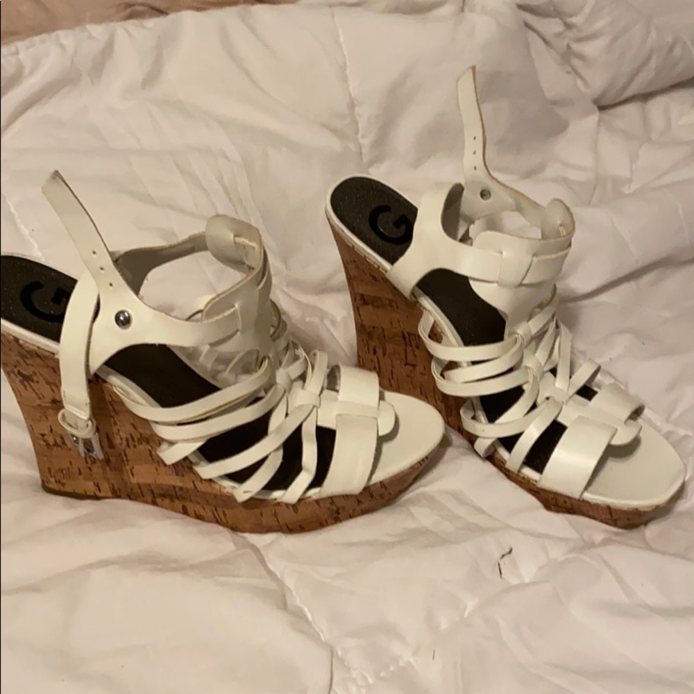 g by guess white wedges! size 10